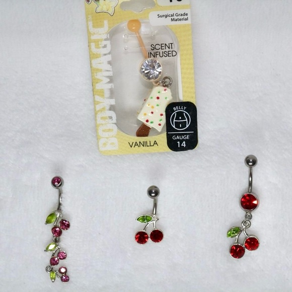 Body Magic Jewelry - Belly Piercing Bling Jewelry Lot 14G Dangling Cherries & Ice Cream Popsicle NWOT